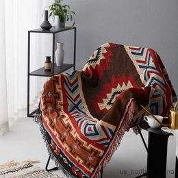 Blanket Inyahome Throw Blanket Cotton for Sofa Bed Chair with Decorative Tassel Reversible Furniture Slipcover Couch Cover R230615