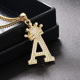 Pendant Necklaces Initial Name Necklace Women Punk Hip Hop Men Jewellery Customised Gold Colour CZ Crown Letter Choker Cuban Link Chain P105