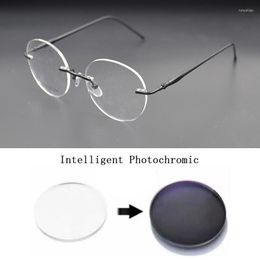 Sunglasses Unisex Pilot Pochromic Reading Glasses Magnifier Women Men Round Rimless Titanium Presbyopia Eyeglasses Driving N5