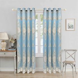 Curtain European Luxury Blue Embroidered Double Layer Blackout Curtains For Living Room Bedroom Windows Drapes Custom Cortinas