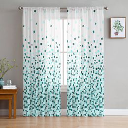 Curtain Geometric Gradient BlueGreen Voile Sheer Curtains Living Room Window Chiffon Tulle Kitchen Bedroom Drapes Home Decor 230615