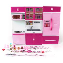 Kitchens Play Food Kids Large Children 27s Kitchen With Sound And Light Girls Pretend Cooking Toy Play Set Pink Simulation Cupboard Gift Toy Food 230614