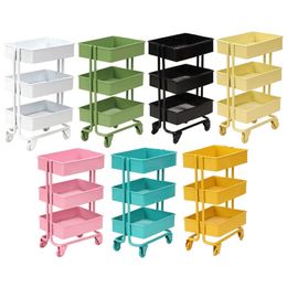 Novelty Games Iron 3 Tier Trolley Storage Rack DIY Doll House Kitchen Furniture w/ Wheels 230614