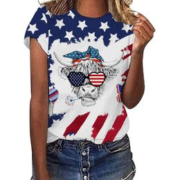 T shirt womens clothes tshirt designer t shirt women 3D Independence Day printed T-shirt loose women's short sleeves USA Striped star Print Round Neck Women Tees