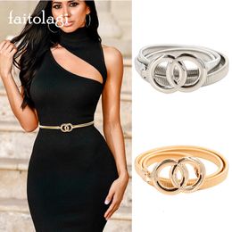 Other Fashion Accessories Double Rings Chain Waist Belt for Women Elastic Stretch Silver Gold Belt Metal Thin Ladies Dress Belt Waistband 230615