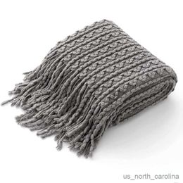 Blankets Inyahome Textured Knitted Super Soft Throw Blanket with Tassels Warm Fluffy Cosy Plush Knit for Couch Bed Sofa Living Room R230615