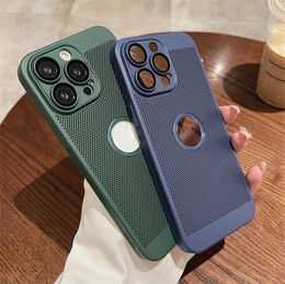 Luxury Heat Dissipation Cooling Hollow Logo Hole Case For iPhone 15 14 11 13 12Pro Max 13 14 Grid Breathable Shockproof Slim Hard PC Cover