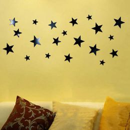 New 20pcs/set DIY Acrylic Reflective Star Art Mirror Sticker Mirror Wall Sticker Poster for Household Living Room Bedroom Wall Decor