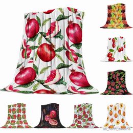 Blankets Summer Fruit Red Pomegranate Green Leaf Flannel Blanket for Bed Sofa Portable Soft Fleece Throw Funny Plush Bedspread Queen Size R230615