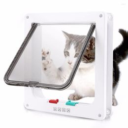 Cat Carriers Dog Flap Door With 4 Way Security Lock Small Big Cats Kitten ABS Plastic Pet Gate Kit Dogs Doors