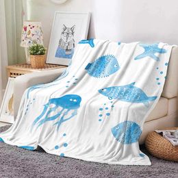 Blanket Fish Throw Blanket Jellyfish Ocean Animals Flannel Fleece for All Season Gift Bed Couch Sofa Living Room Queen Size Lightweight R230615
