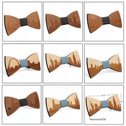 Bow Ties SOMESOOR Engraved American Cities Wooden Bowtie Chicago Washington York Design Bowknots Neckties Wedding Suit For Men Gifts