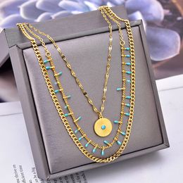 Top Exaggerated Style Blue GenOptics Aura Essence Three-Layer Necklace Titanium Steel round Brand Twin Color-Preserving Clavicle Chain