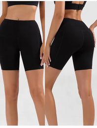 luluYoga Capris Women's Tight Pocket Cycling Pants Spring/Summer Quick Dry High Waist Hip Lift Fitness Sports Shorts