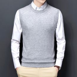 Men's Sweaters Men Sweater Vest Korean Round Neck Business Casual Fitted Version Black Light Grey Sleeveless Knitted Top Male Brand 230615