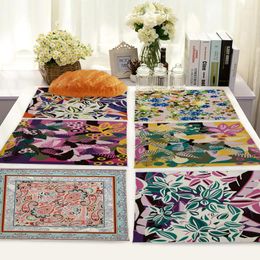 Table Napkin 1Pcs Colourful Flowers Pattern Kitchen Placemat Floral Plant Dining Mats Drink Coasters Western Pad Linen Cup Mat 42 32cm