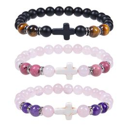 8mm Natural Pink Crystal Stone Beads Handmade Braided Couple Bracelet for Women Men Micro Inlaid Zircon Elastic Bracelet Gifts