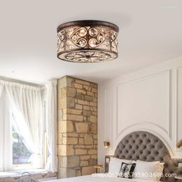 Pendant Lamps American Vintage Led Lamp Iron Crystal Living Room Ceiling Bedroom Light Indoor Lighting Fixture Home Decoration