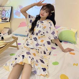 Women's Sleepwear 2023 Summer Short Sleeve Cotton Nightgowns For Women Korean Cute Cartoon Print Night Dress Nightdress Home Nighty