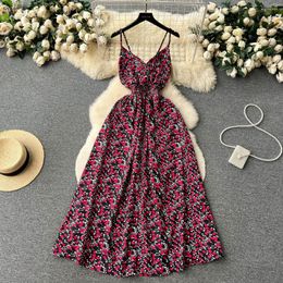 Casual Dresses Summer Floral Backless Beach Maxi Dress Women V Neck Sleeveless Spaghetti Strap Long Elegant Sexy Evening Party