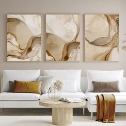 Decorative Objects Figurines Abstract Beige Brown Gold Marble Posters Modern Wall Art Canvas Painting Print Pictures Living Room Interior Home Decoration 230614