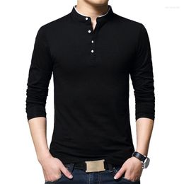 Men's T Shirts Brand Autumn Casual Mens Fashion 2023 Sold Colour Mandarin Collar Long Sleeve T-Shirt Luxury Plus Size M-5XL