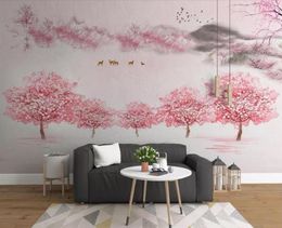 Wallpapers Chinese Wallpaper 3D Pink Peach Blossom Floral Home Decorative Romantic Girls Room Wall Murals