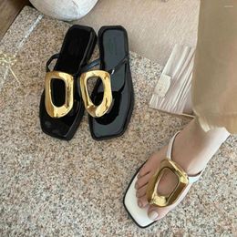 Slippers In 2023 Luxury Women Summer Beach Fashion Metal Flip Flops Female Slides Ladies Flats Sandals Shoes