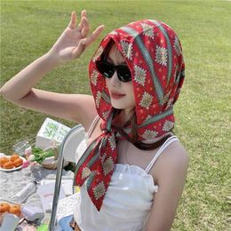 Ethnic Clothing Luxury Silk Scarf Hat Brand Designer Hair Print Head Large Handkerchief Hijab Shawl Women Bandanna Foulard Muffler Wrap
