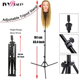 Wig Stand Adjustable Long Wig Stand Tripod Hairdressing Training Head Tripod Holder With Wigs Making Kit Tool For Mannequin Canvas Head 230614