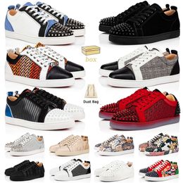 Luxury Designer Black Crystal Leather Red Bottoms High Tops Rivets Shoes  For Men's Casual Flats Loafers