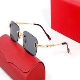 Kırmızı lens güneş gözlüğü dikdörtgen sarı şekil çerçevesiz güneş gözlükleri erkekler kadınlar kenarsız güneş gözlükleri altın metal çerçeve gözlük lunetler 241b