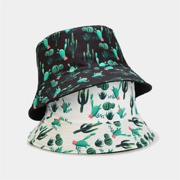 LDSLYJR Cotton Cactus Pattern Two Sides Wear Bucket Hat Fashion Joker Outdoor Travel Sun Cap For Men And Women 0529062451952