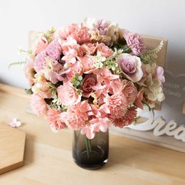 Dried Flowers White Artificial Silk for Wedding Christmas Bedroom Living Room Home Decor Hydrangea Fake Bouquet Table Arrangement