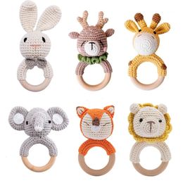 Rattles Mobiles Baby Crochet Animal Rattle Wooden Toys for Children BPA Free Wood Teether Stroller Game Educational Toy born Gift 230615