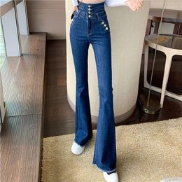 Women's Jeans Single Breasted High Waist Flare For Women Autumn Street Slim Boot Cut Denim Pants Ladies Fishtail 4 Button