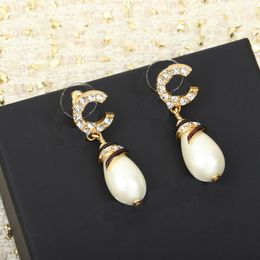 Luxury quality Charm drop earring with diamond and nature shell design have box stamp PS7118B