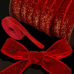 New 1M Christmas Ribbons For DIY Garland Bows Red Glitter Ribbons Xmas Tree New Year Ornaments Home Party Gifts Wrapping Supplies
