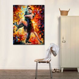 Modern Impressionist Canvas Wall Art Joyful Tango Hand Painted Figurative Painting for Apartment Decor