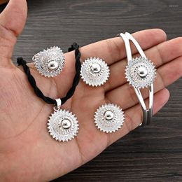 Necklace Earrings Set Ethiopian Small Jewellery Ring Bangle Silver Colour African Bridal Sets Habesha Eritrea Wedding Sudan