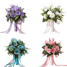 Decorative Flowers White Artificial Bouquet Rose Flower Bouquets For Wedding Suit Bride Holding