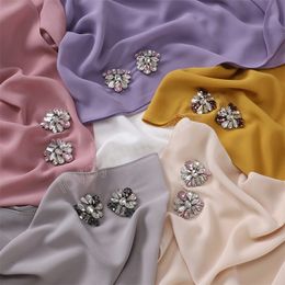 Luxury Rhinestone Crystal Hijabs For Women Muslim Chiffon Scarf Shawl Heavy Haedscarf Head Wear Wraps Islam Turban Headband