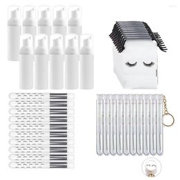 Storage Bottles Grafting Eyelash Cleaning Tool Set 60ML White Plastic Foaming Pump Bottle Brush Bundle Mouth Bag