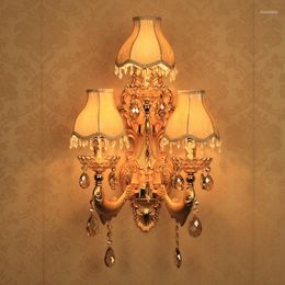 Wall Lamps Hallway Large Gold Lights Modern Indoor Crystal Lamp With Fabric Lampshade LED Sconce Restaurant Bedside Light