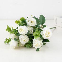 Decorative Flowers Wholesale Fake Mariage Bridal Bouquet Garden Home Decor Silk Rose Artificial Flower Country Wedding Decoration Table And