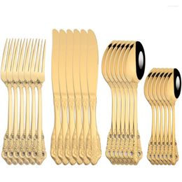 Dinnerware Sets 24Pcs Luxurious Tableware Stainless Steel Flatware Mirror Cutlery Set Fork Tea Spoon Knife