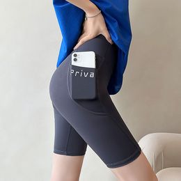 Women summer high elastic waist with pocket yoga sports riding fifth desinger pants shorts MLXL