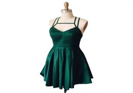 Emerald Green Halter Short Mini Homecoming Dresses A Line Elastic Satin Cocktail Dresses Graduation Party Gown Custom Made6276699