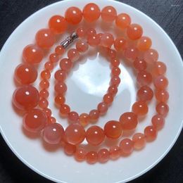 Chains 1 Pc Fengbaowu Natural Pink Yanyuan Agate Necklace Round Beads Crystal Reiki Healing Stone Fashion Jewellery Gift For Women