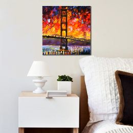 Vibrant Oil Painting Street Landscape Golden Gate Bridge Handmade Canvas Art Contemporary Loft Decor